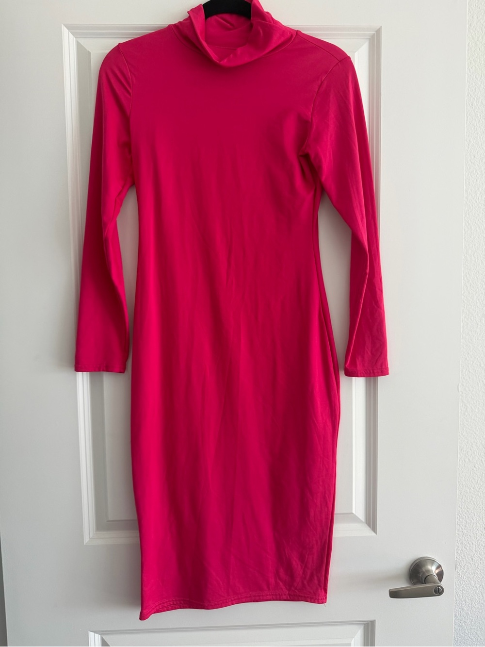 Women's Fitted Turtleneck Midi Dress - Hot Pink